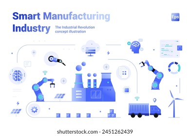 IIOT Smart Manufacturing Industry Banner Illustration