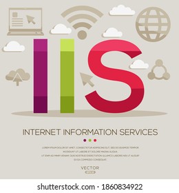 IIS-Mittelwert (Internet Information Services) Computer- und Internet-Akronyme, Buchstaben und Symbole, Vektorgrafik.
