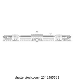 IIT Roorkee Main building front view detailed outline vector, well-known landmark in Roorkee, Uttarakhand, India. Vector flat illustration isolated on white background. Stock illustration.