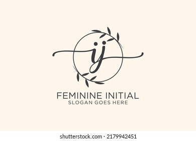 IJ beauty monogram and elegant logo design handwriting logo of initial signature, wedding, fashion, floral and botanical with creative template.