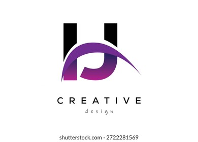 IJ kreatives und modernes Logo-Design mit kreativem lila Welle abstraktes letzteres Logo-Konzept.