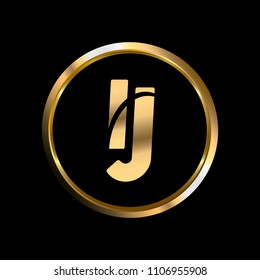 IJ initial circle company logo gold black background