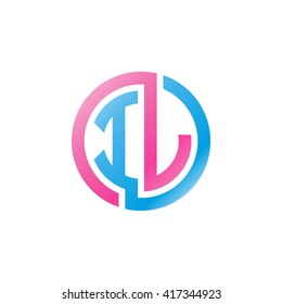 IJ initial letters looping linked circle logo blue pink