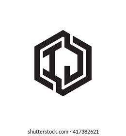 IJ initial letters looping linked hexagon monogram logo