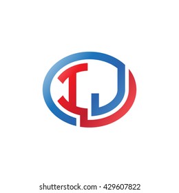 IJ initial letters looping linked ellipse logo red blue