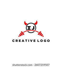 IJ initial monogram for fitnes or gym logo with devil style design