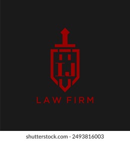 IJ initial monogram for law firm with sword and shield logo image
