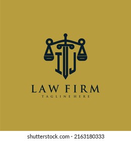 IJ initial monogram for lawfirm logo with sword and scale