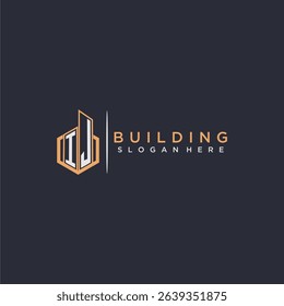 IJ initial monogram logo real estate for building with polygon style