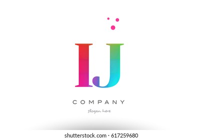 IJ I J creative rainbow colors colored artistic alphabet company letter logo design vector icon template