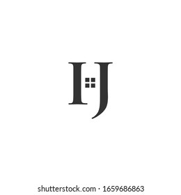 Logo de la carta IJ con un símbolo de ventana. logotipos para empresas inmobiliarias