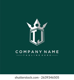 IJ letter monogram initial logo for shield and crown design