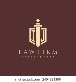 IJ letter monogram for law firm with sword and shield logo image
