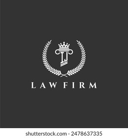 Logo de monograma de letra IJ para bufete de abogados con diseño de Imagen de corona de pilar