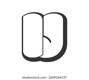 IJ logo, bubble comic lettering, rounded in graffiti style black and white silhouette. Trendy preschool I and J letter text for festival party, personal initials, children funky print and web. 