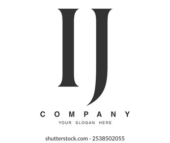 Projeto do logotipo IJ. Estilo de fonte das letras iniciais i e j serif. Tipografia clássica do nome da empresa. Logotipo ou identidade da moda. Ilustração vetorial.
