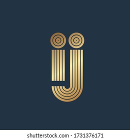 Logo del monograma IJ.Icono tipográfico con letra i y letra j.Icono de la letra j.Letras.Las iniciales del alfabeto dorado aisladas en fondos oscuros.Caracteres modernos, corporativos, web, de señas de estilo tecnológico para la marca de la empresa.