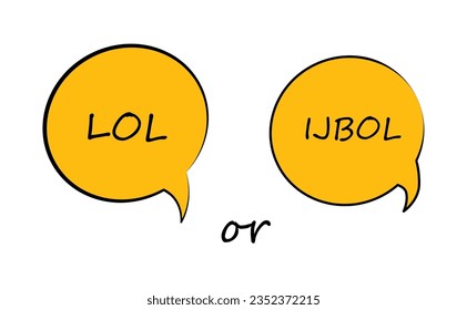 IJBOL o Lol frases. Versión de Gen-Z de LOL, significa "Acabo de reír", Vector dos íconos de burbuja de voz, imagen de placa sobre fondo blanco