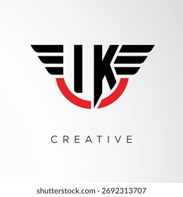 Logotipo de la letra de las alas creativas de IK con el escudo moderno - símbolo potente del negocio y de la marca	
