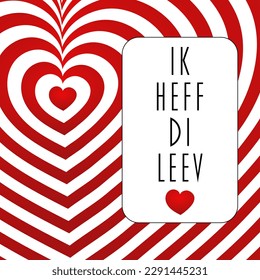 Ik heff di leev - Low German text - Plattdeutsch - I love you. Greeting card with red and white striped heart.