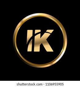 IK initial circle company logo gold black background