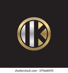 IK initial letters circle elegant logo golden silver black background
