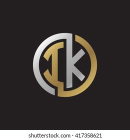 IK initial letters looping linked circle elegant logo golden silver black background