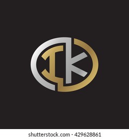 IK initial letters looping linked ellipse elegant logo golden silver black background