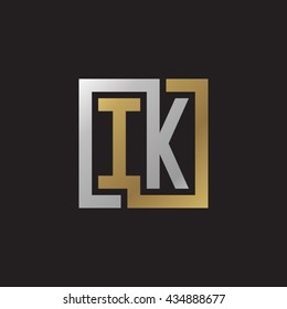 IK initial letters looping linked square elegant logo golden silver black background