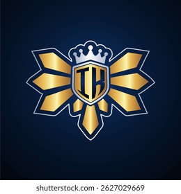 IK initial letters monogram logo for gaming with shield and eagle wing