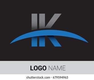 IK initial logo company name colored grey and blue swoosh design.