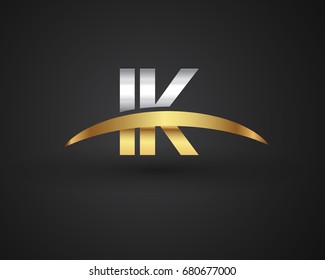 IK initial logo company name colored gold and silver swoosh design. vector logo for business and company identity.
