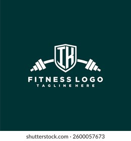 IK initial monogram for fitnes or gym logo with creative shield and barbell design