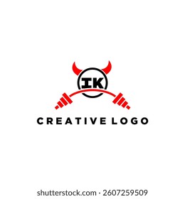 IK initial monogram for fitnes or gym logo with devil style design