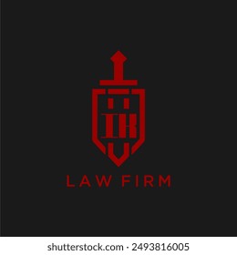 IK initial monogram for law firm with sword and shield logo image