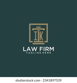 Logo inicial de monograma IK para la firma de abogados con diseño de hitos en cuadrado creativo