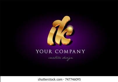 ik  i k alphabet combination letter logo in gold golden 3d metal beautiful typography suitable for banner brochure design