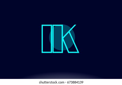 ik i k blue line circle letter logo alphabet creative company vector icon design template