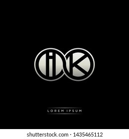 IK I K initial letter linked circle capital monogram logo modern template silver color edition
