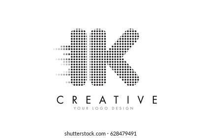 IK I K Letter Logo Design with Black Dots and Bubble Trails.