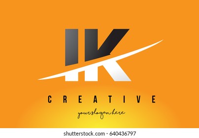 IK I K Letter Modern Logo Design with Swoosh Cutting the Middle Letters and Yellow Background.