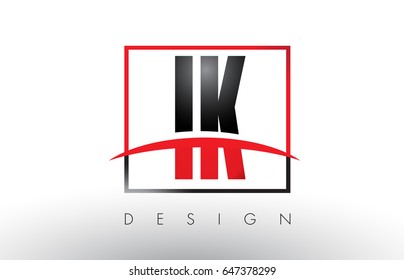 IK I K Logo Letters with Red and Black Colors and Swoosh. Creative Letter Design Vector.