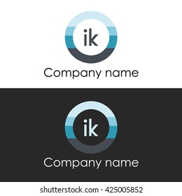 IK letter a circle shape icon logo white blue