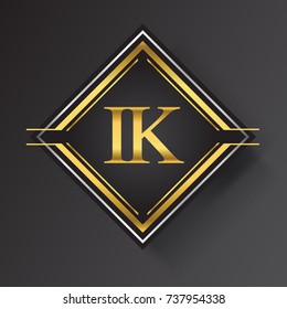 IK Letter logo in a square shape gold and silver colored geometric ornaments.