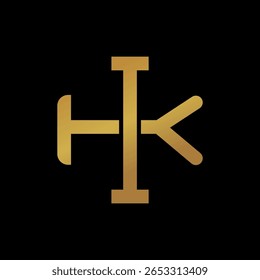 Logotipo do monograma IK em ouro sobre fundo preto com simetria geométrica. Perfeito para marcas de luxo, identidade corporativa e logotipos de negócios premium.