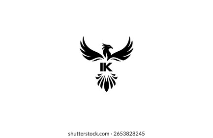 IK Monograma Phoenix Logo Black Eagle Emblema no fundo branco