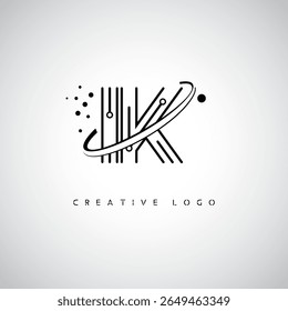 IK Orbit Monogram Logo - Futuristic Minimal Letter mark with Circular Line Art, Tech-Inspired Dots and Space Motion Concept for Modern Branding Identity (Logotipo de Monograma de Órbita IK - Marca de Letra Mínima Futurista com Linha de Arte Circular, Pontos Inspirados na Tecnologia e Conceito de Movimento Espacial para Identidade de Marca Moderna)
