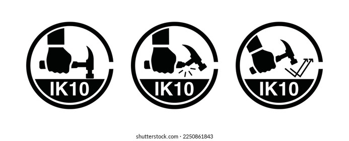 IK10 Impact Rating, IK10 Schlagschutzfähigkeit. Widerstandsfähigkeit gegen mechanische Kollision Symbol und Symbol. Vektorgrafik.