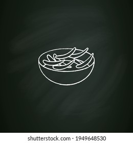 Ikanago chalk icon. Caramelized with soy sauce, mirin, sugar, ginger sand eels. Traditional dish.Spring Japanese food concept. Isolated vector illustration on chalkboard