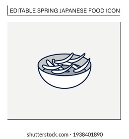 Ikanago line icon. Caramelized with soy sauce, mirin, sugar, ginger sand eels. Traditional dish.Spring Japanese food concept. Isolated vector illustration.Editable stroke